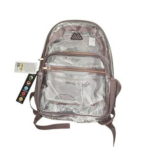 Summit Ridge Clear Backpack features rose-colored straps and trim. 